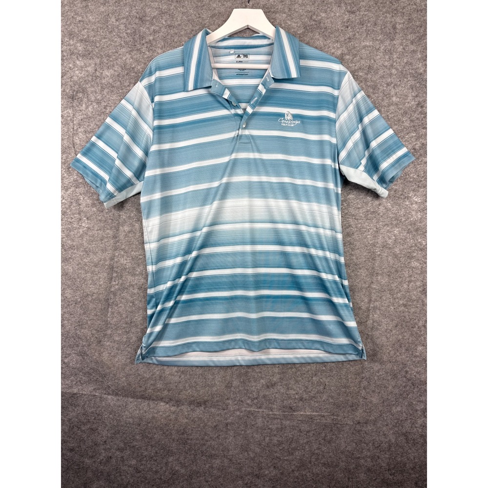 Adidas ClimaCool Mens Medium Blue Striped Golf Polo Conestoga Golf Club Shirt